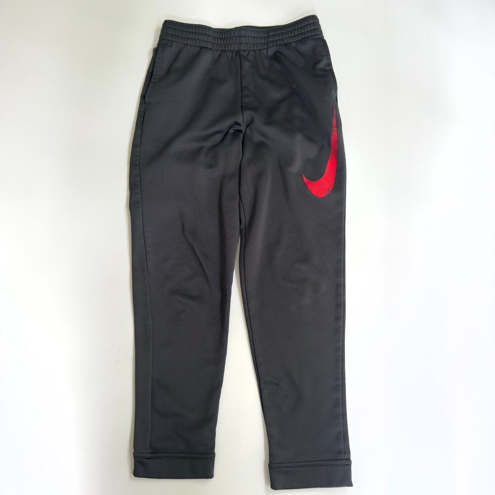 Nike Youth L Grey Fleece Joggers Dri-FIT Sweatpants Tapered Warm Sports Red Logo